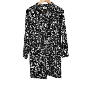 Old Navy Shirt Dress Henley Quarter Button Front A-Line Dress White Hearts